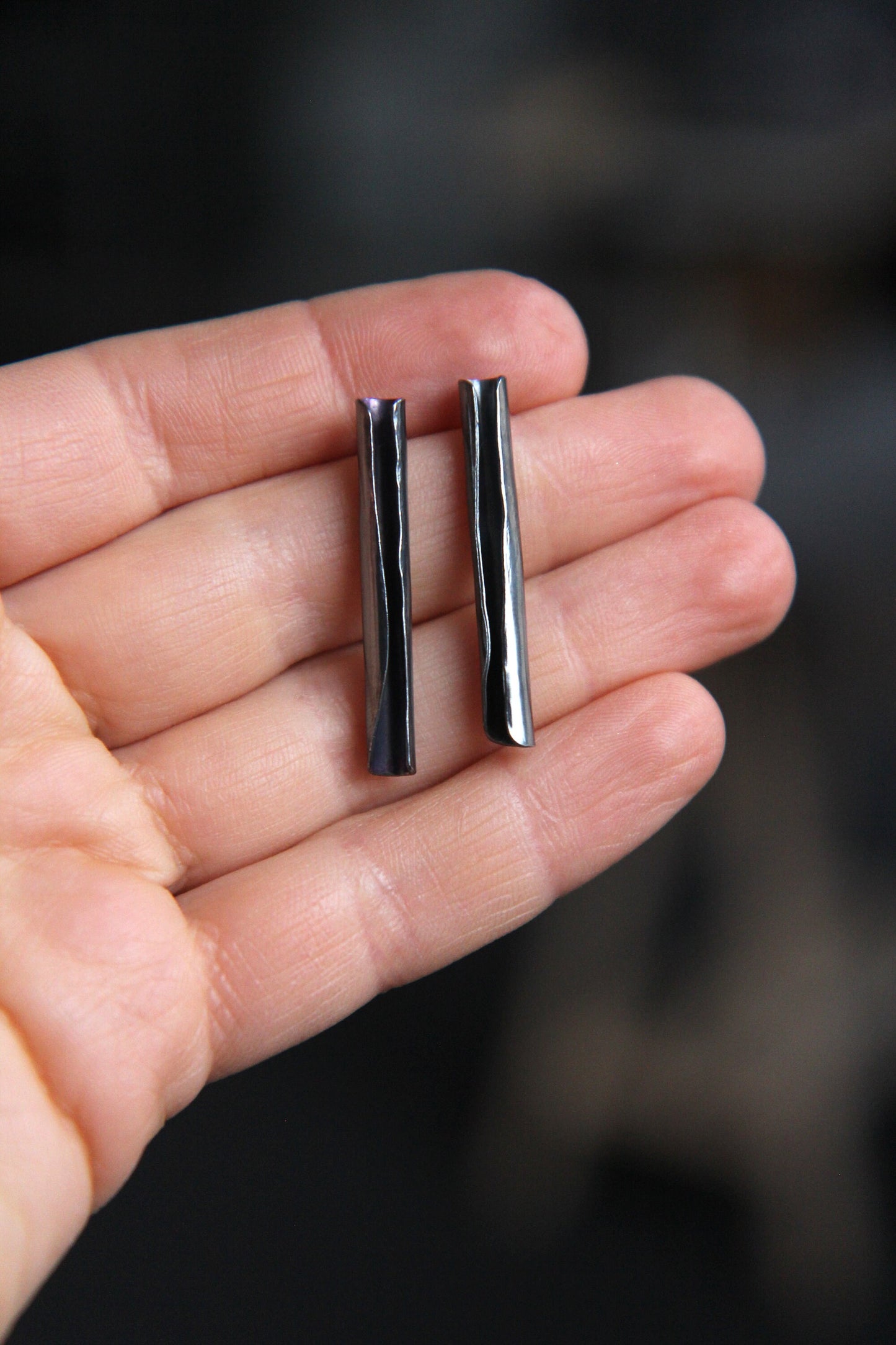 Black Silver Tube Stud Earrings