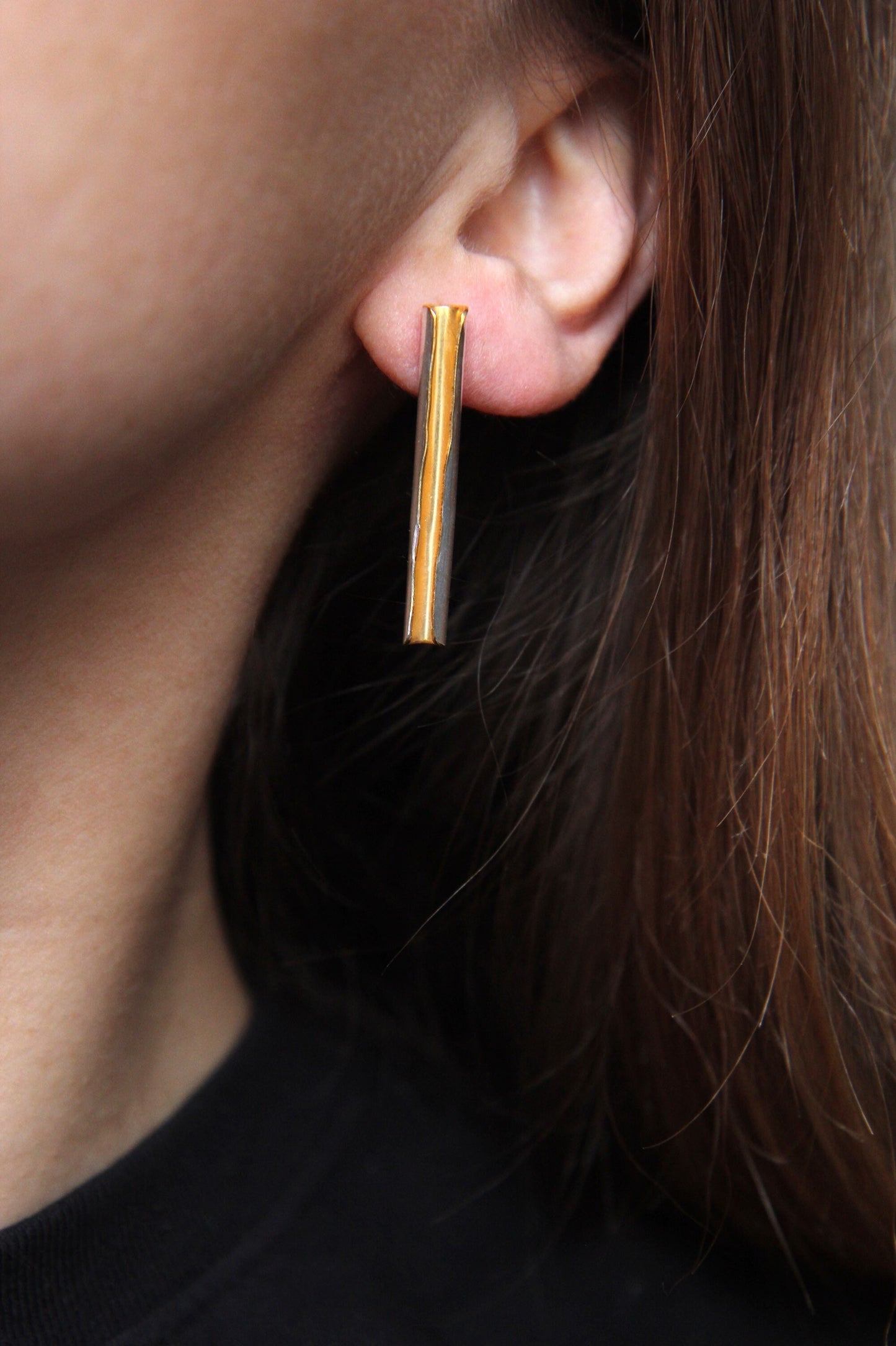 Silver Tube Stud Earrings