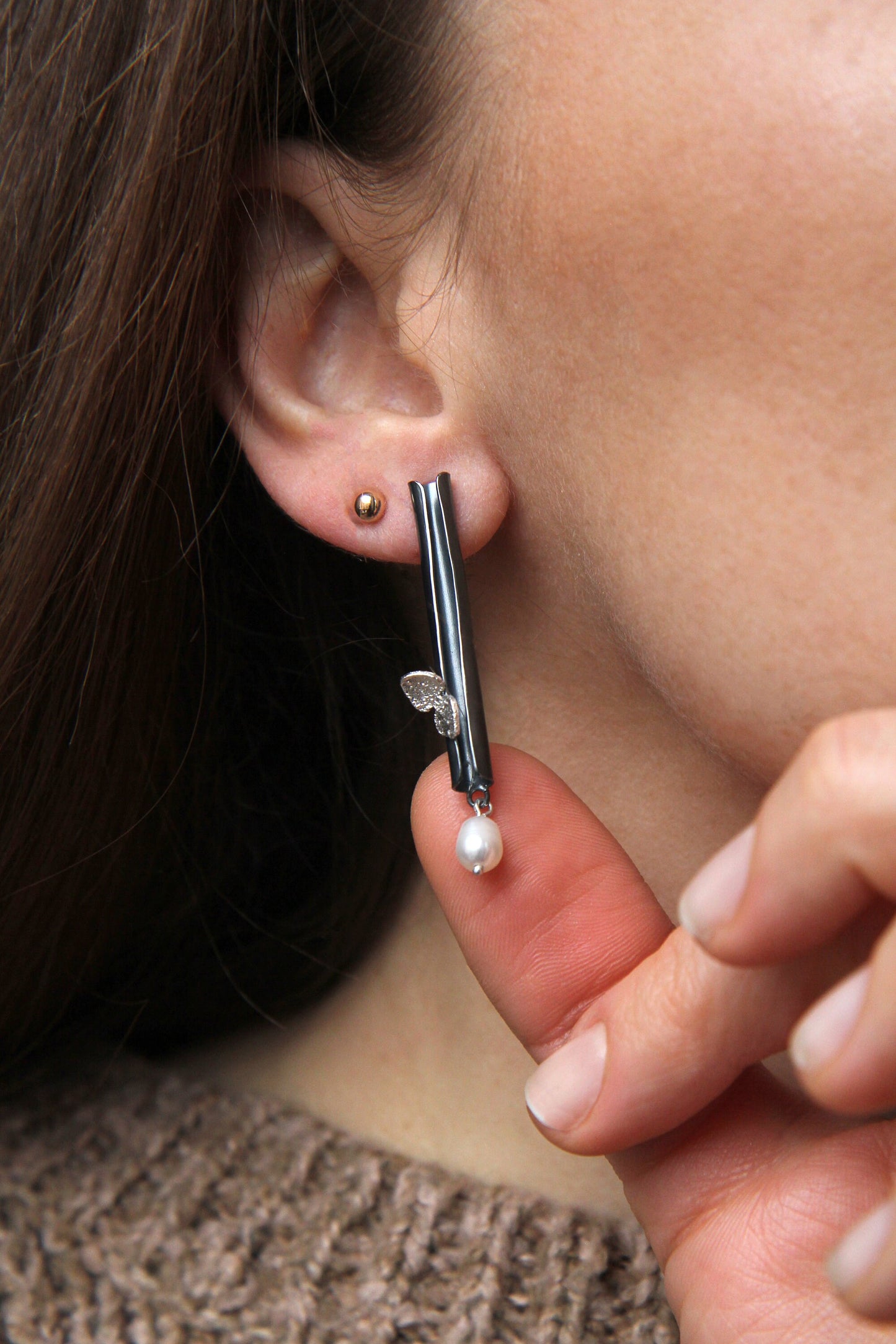 Silver Fairy Stud Earrings With Pearl