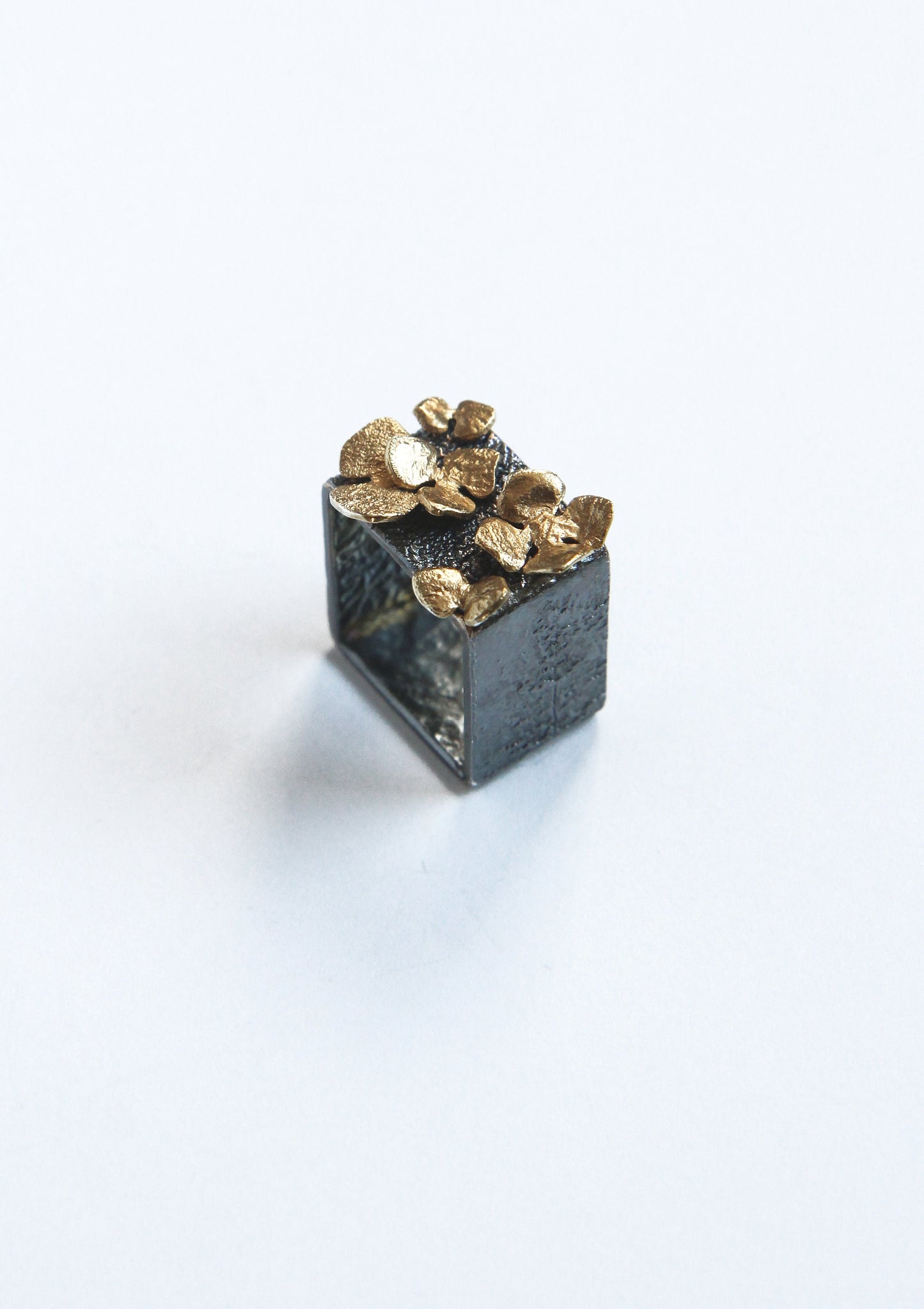 Wide Silver Square Ring With Flowers