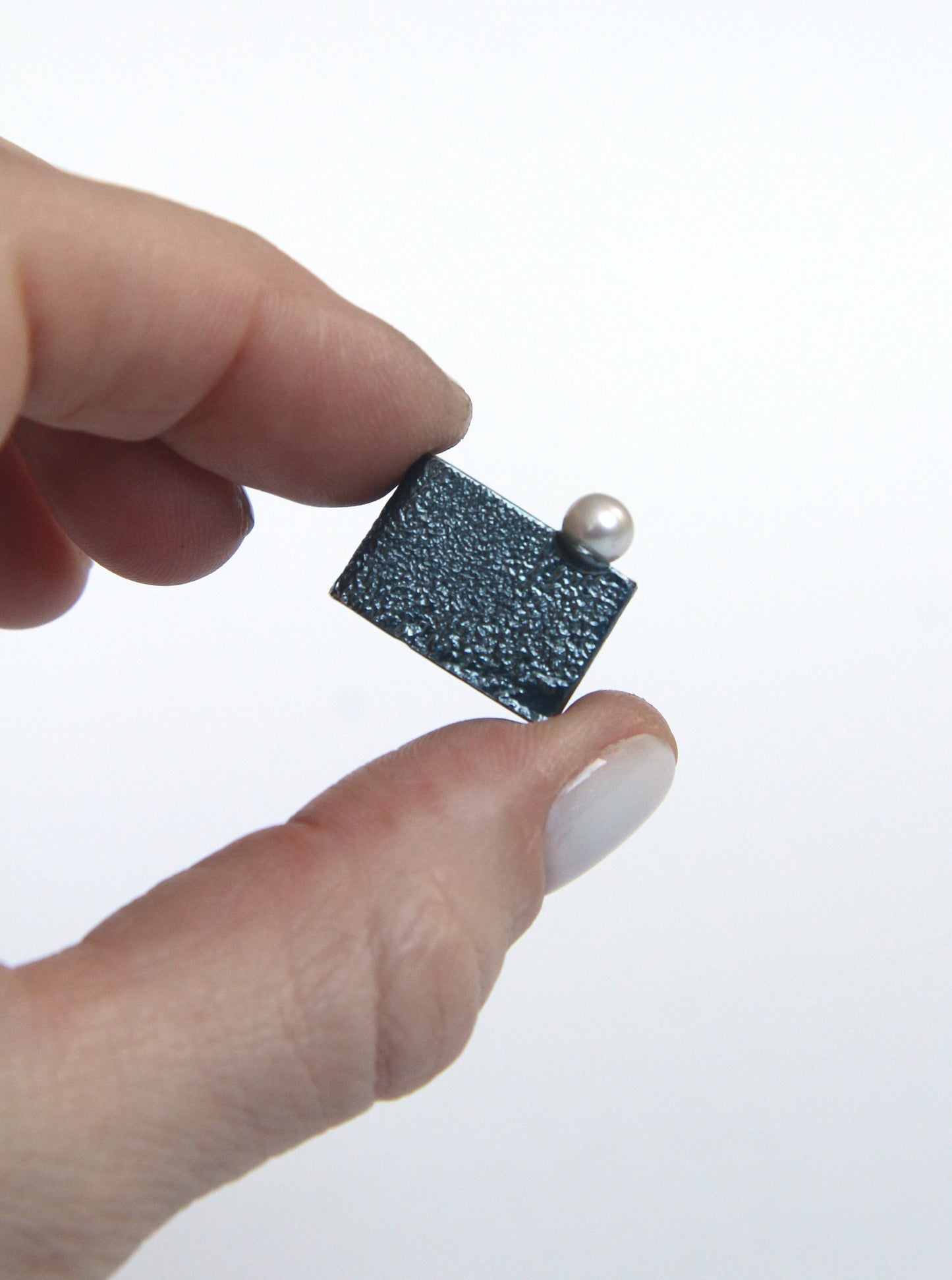 Wide Silver Square Ring With Pearl