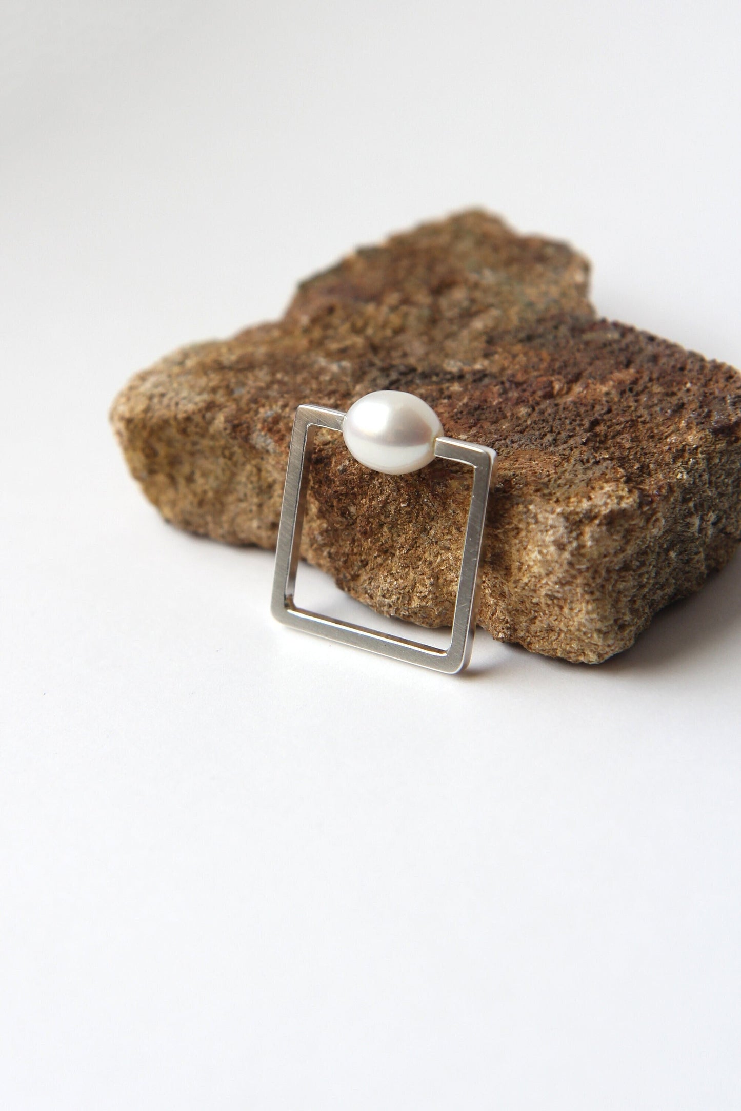 Fine Silver Square Ring with Pearl