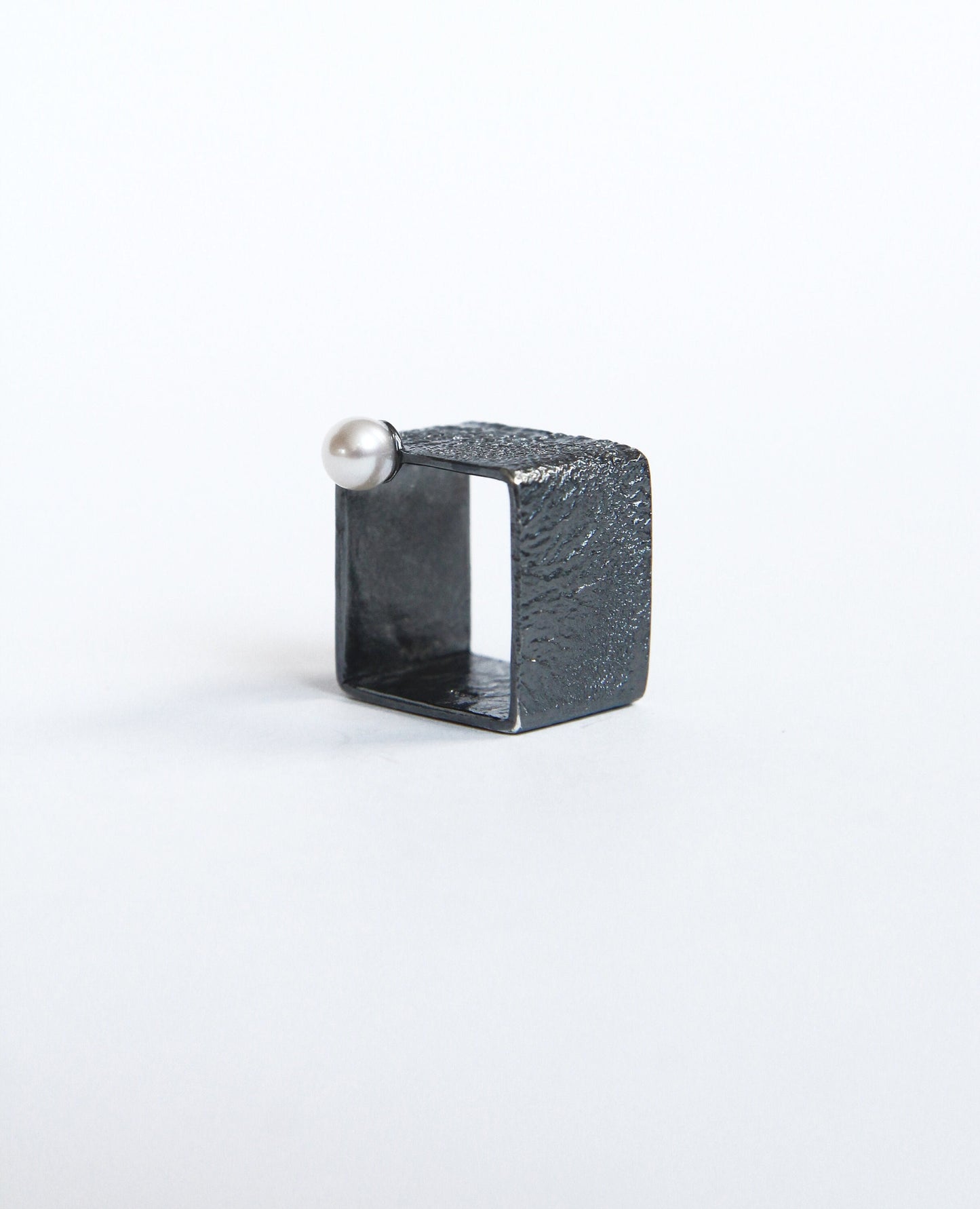 Wide Silver Square Ring With Pearl