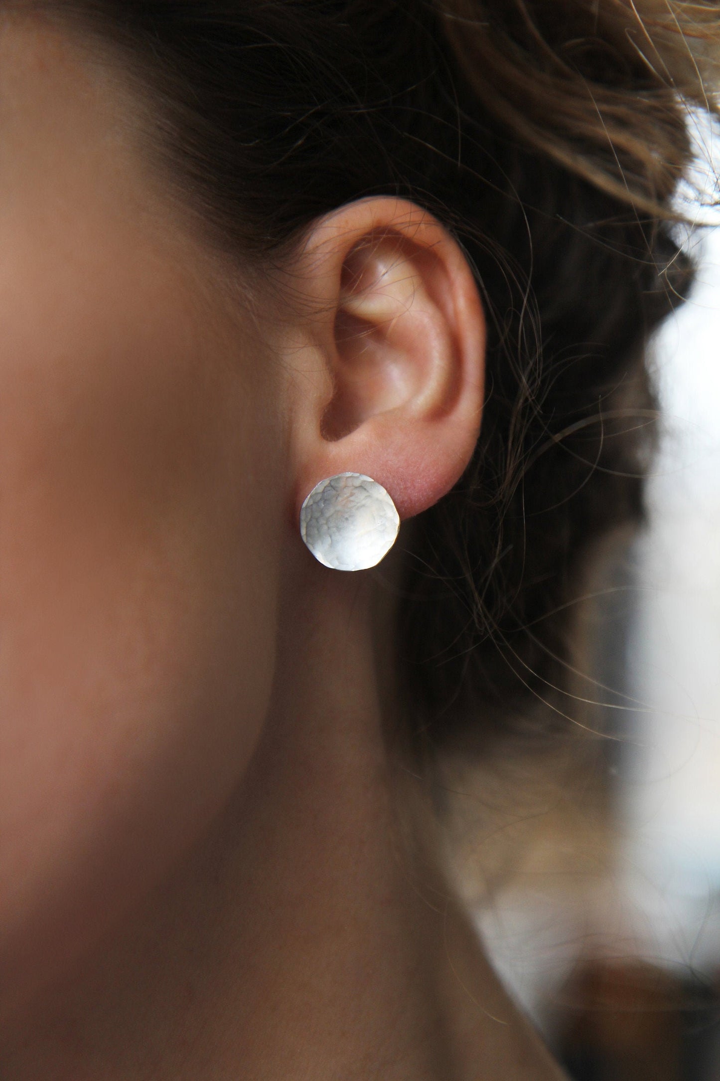 Hammered Circle Silver Earrings