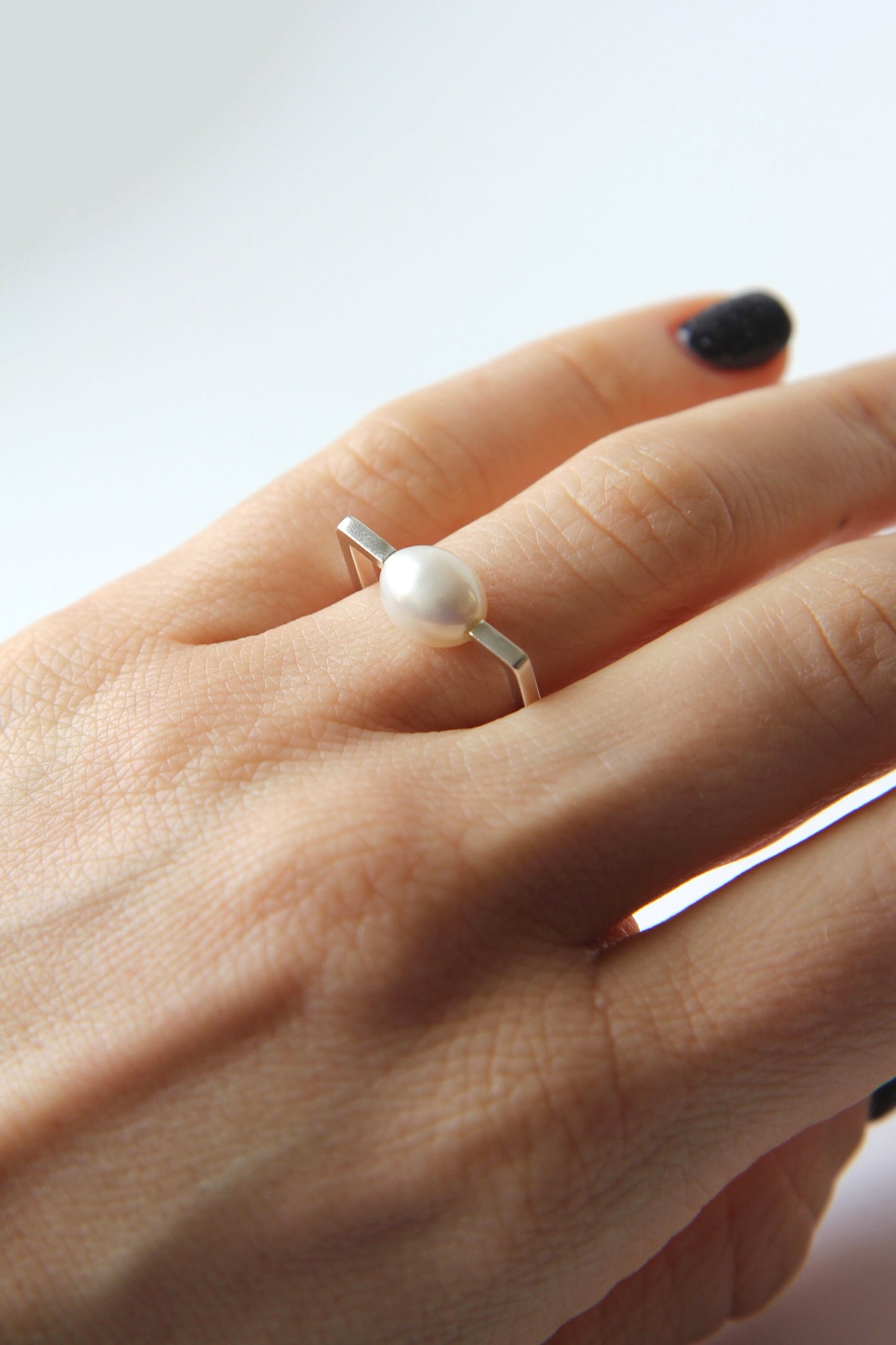 Fine Silver Square Ring with Pearl