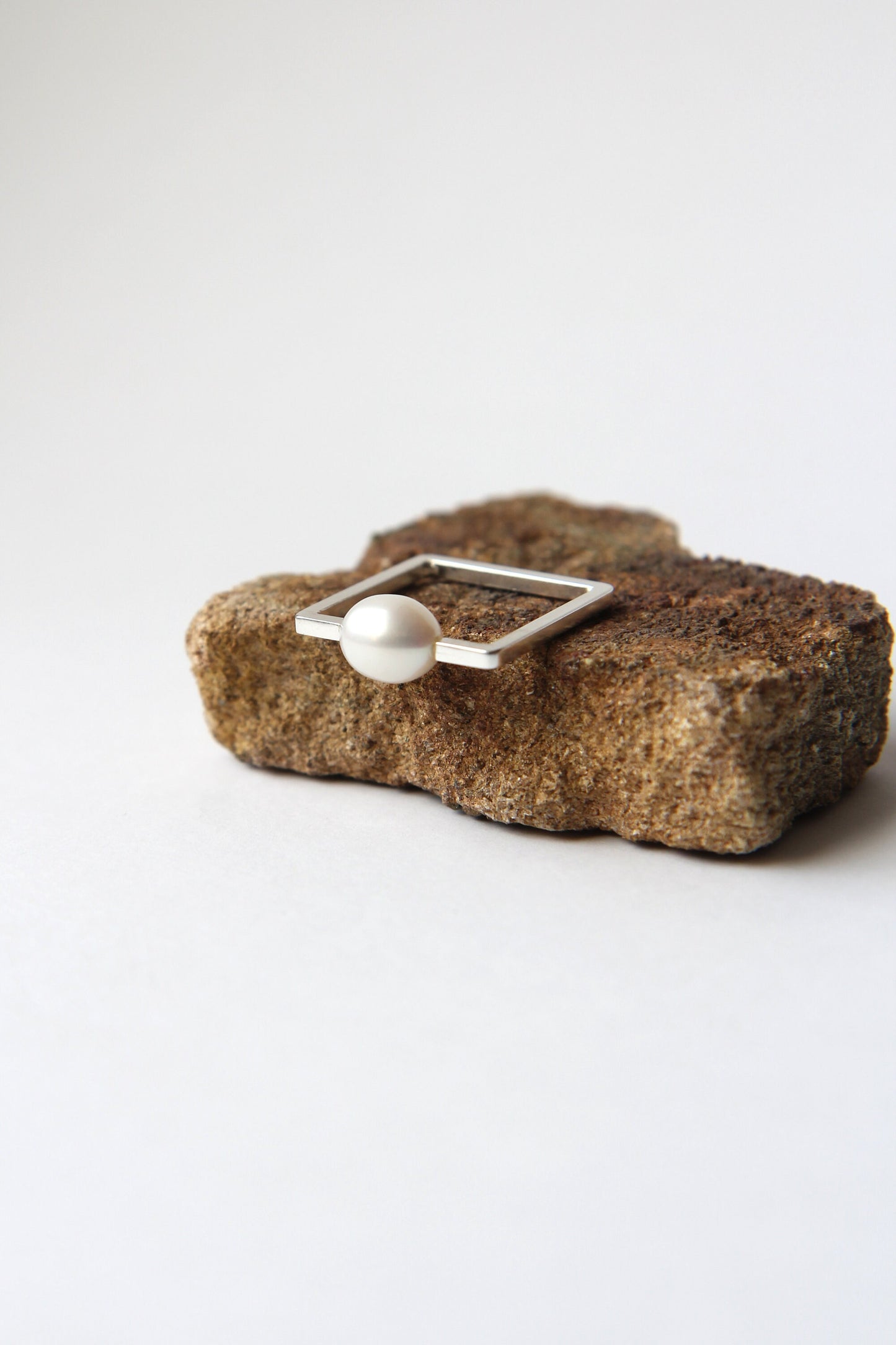 Fine Silver Square Ring with Pearl