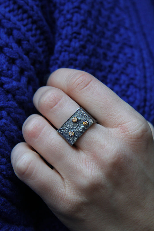 Wide Silver Square Ring With Zircons