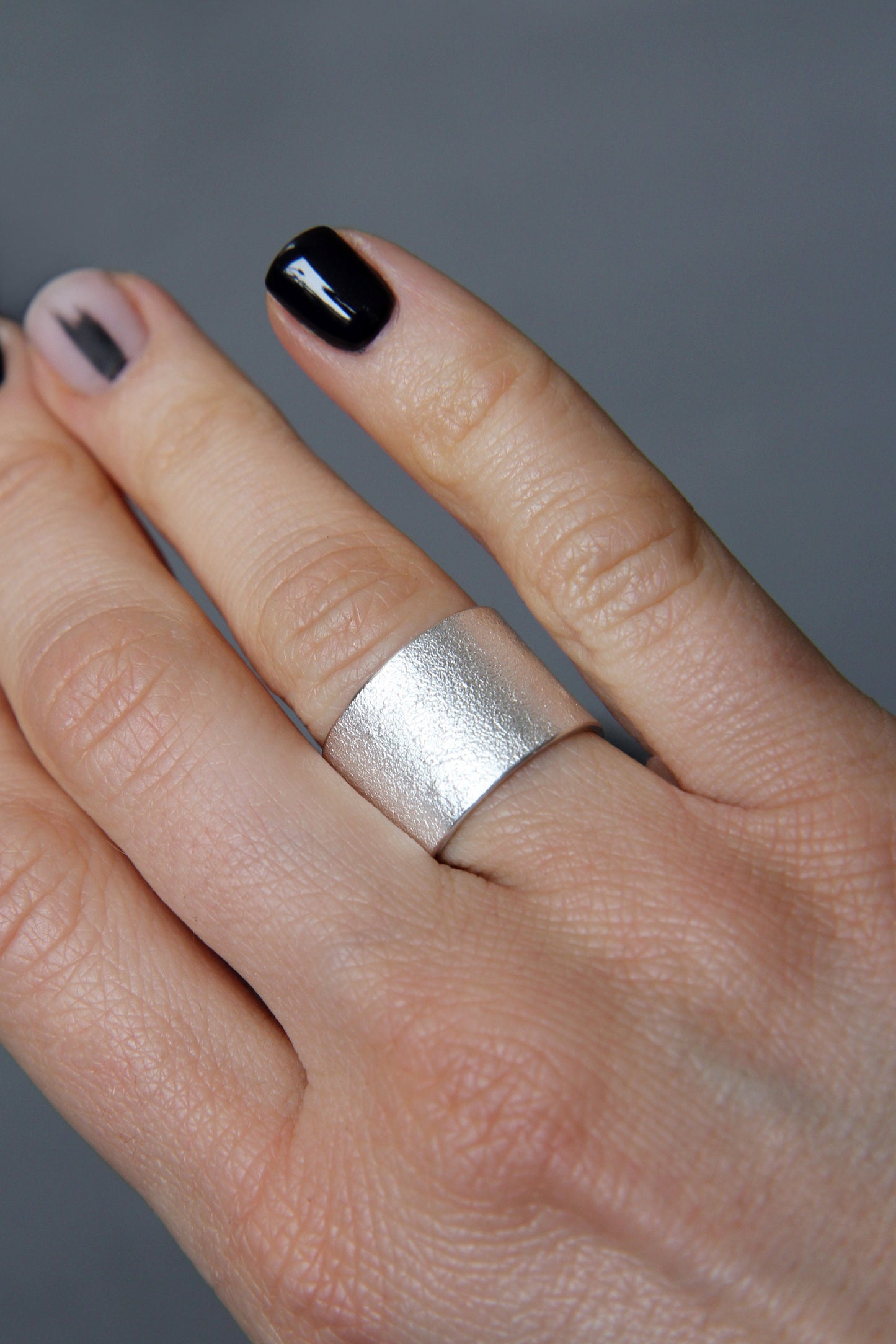 Wide Textured Silver Statement Ring