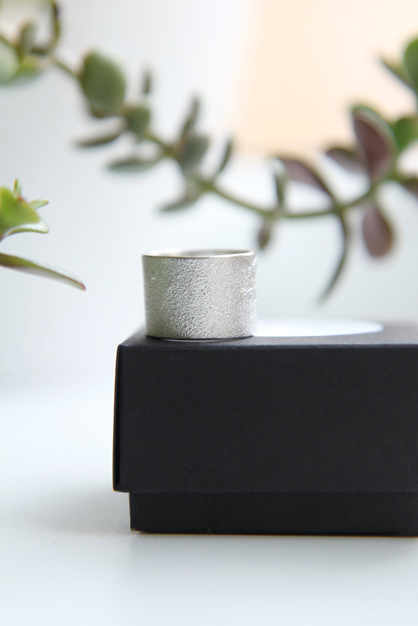 Wide Textured Silver Statement Ring
