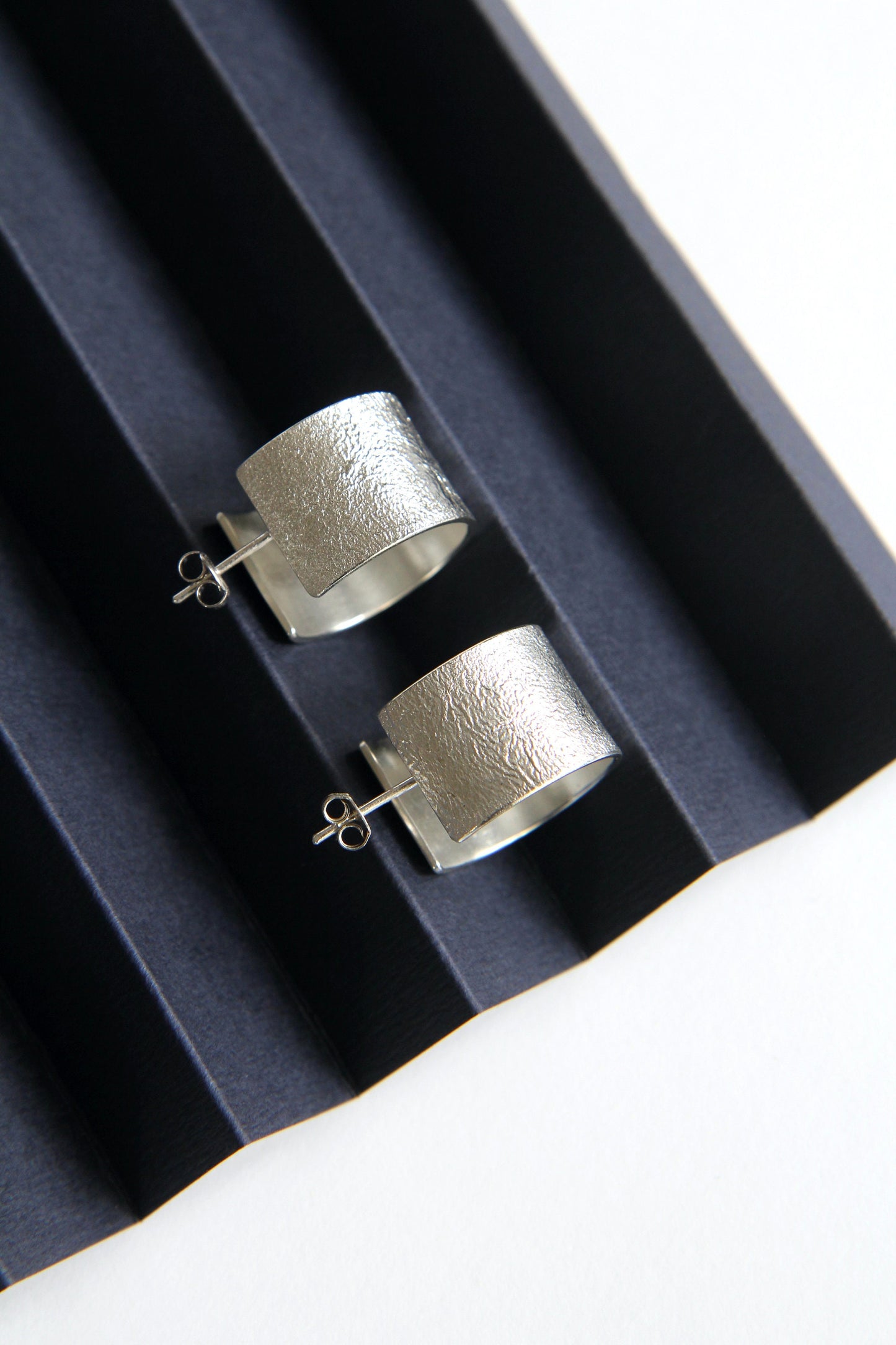 Wide Textured Silver Hoop Earrings