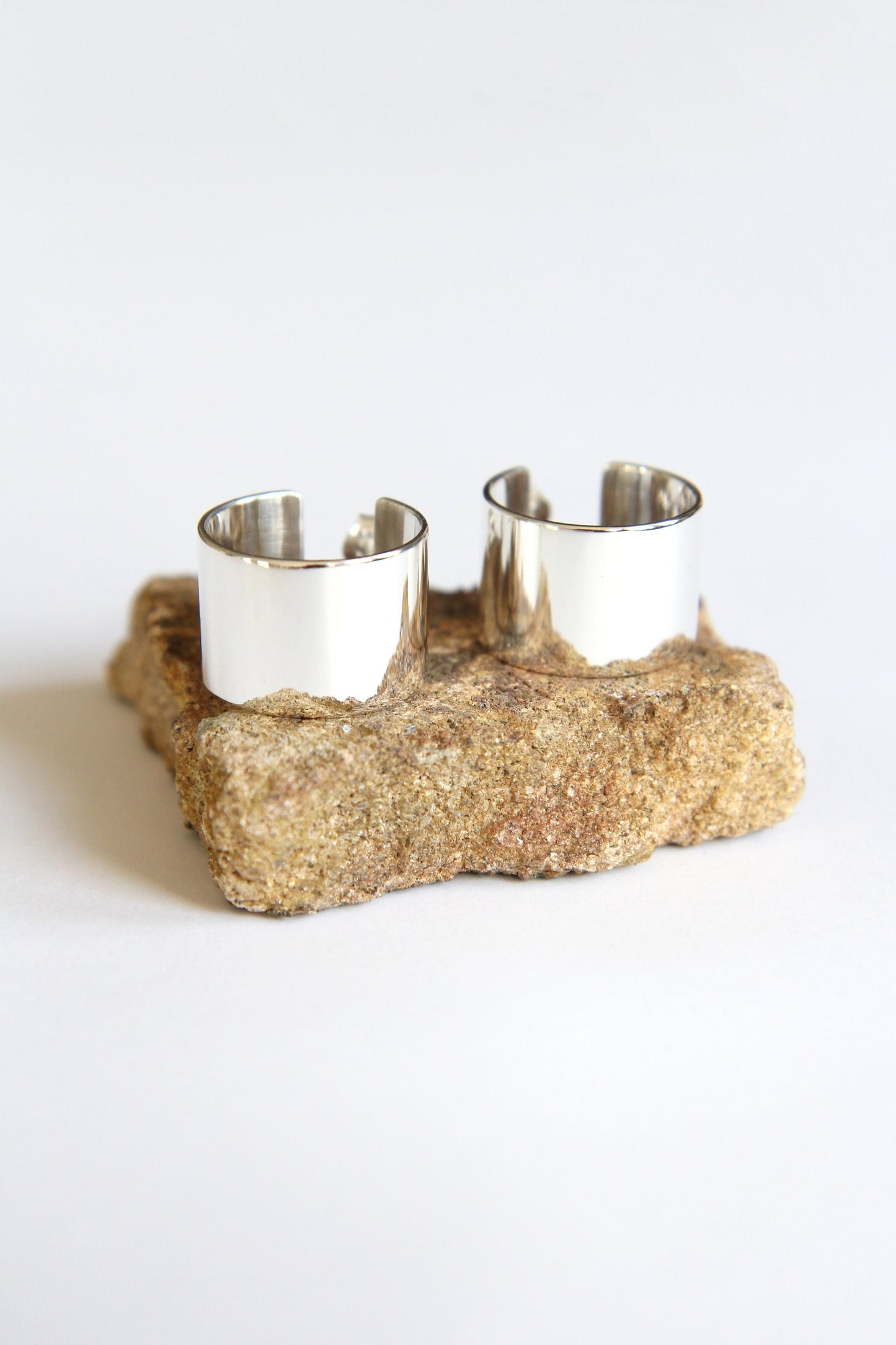 Wide Polished Silver Hoop Earrings