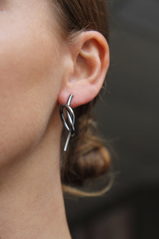 Black Silver Knot Earrings - large