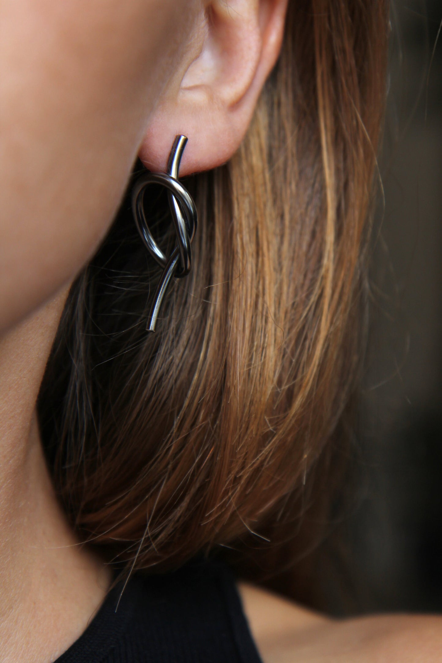 Black Silver Knot Earrings