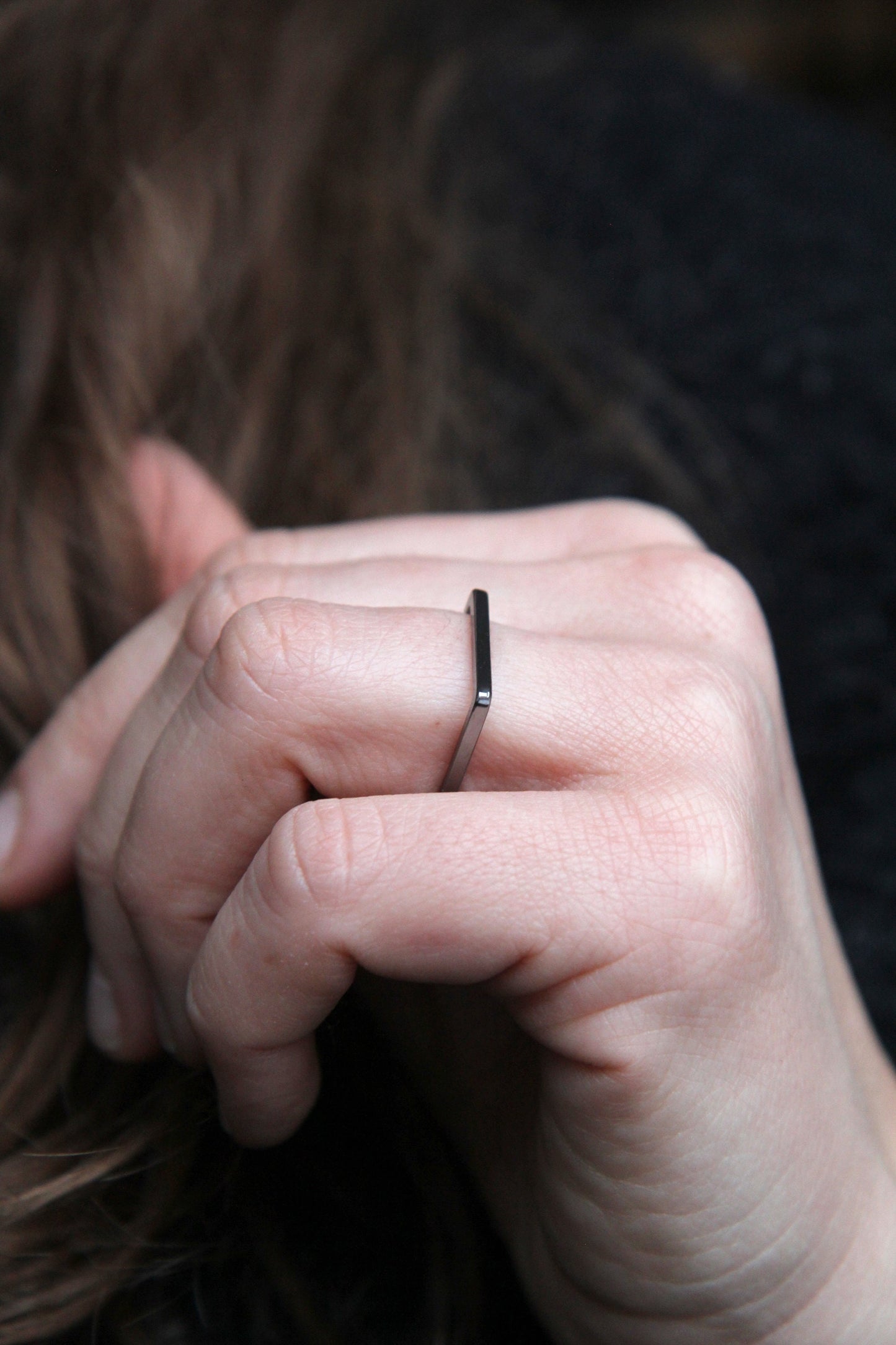 Fine Black Silver Square Ring