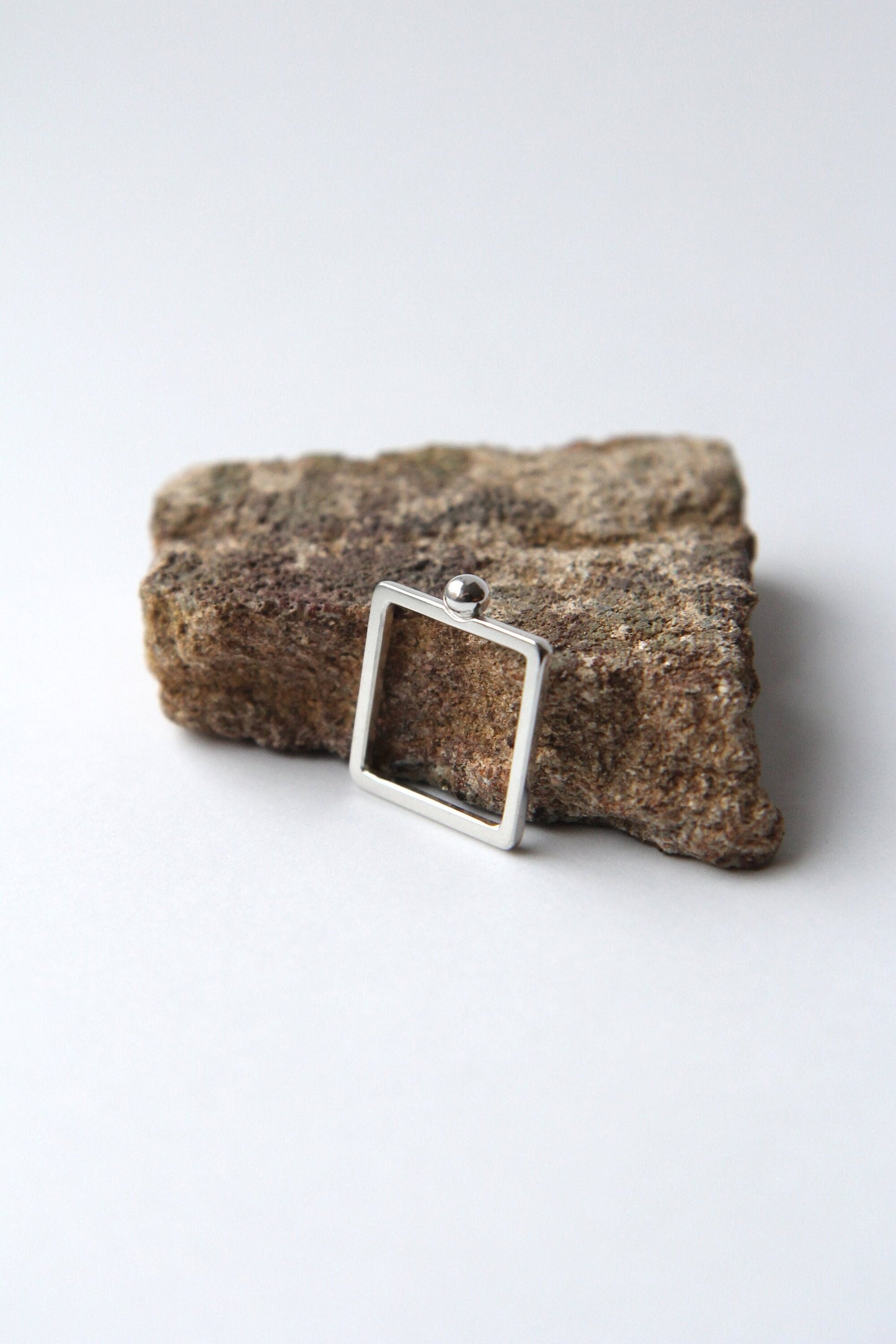 Fine Silver Square Ring With Bead