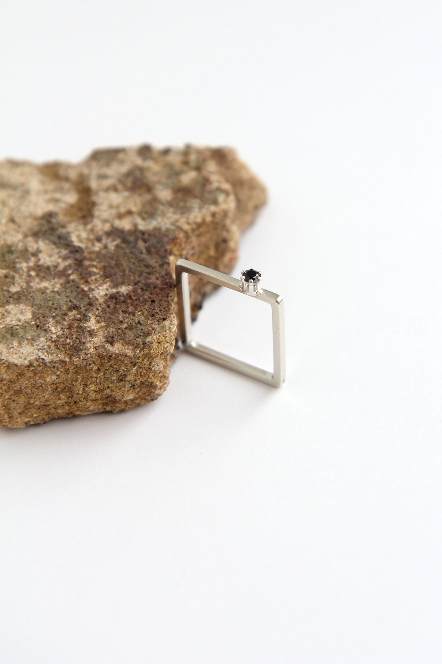 Fine Silver Square Ring with Zircon