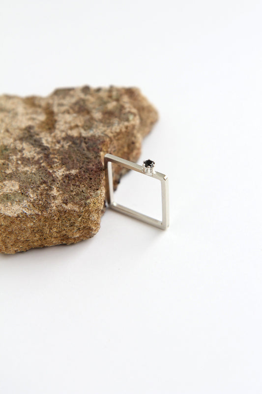 Fine Silver Square Ring with Zircon