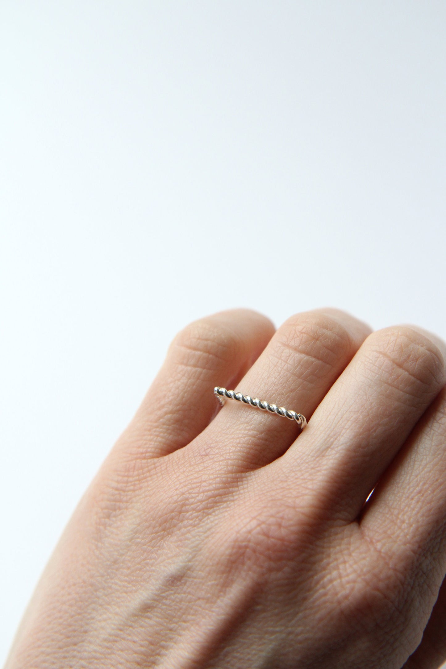 Fine Twisted Silver Square Ring