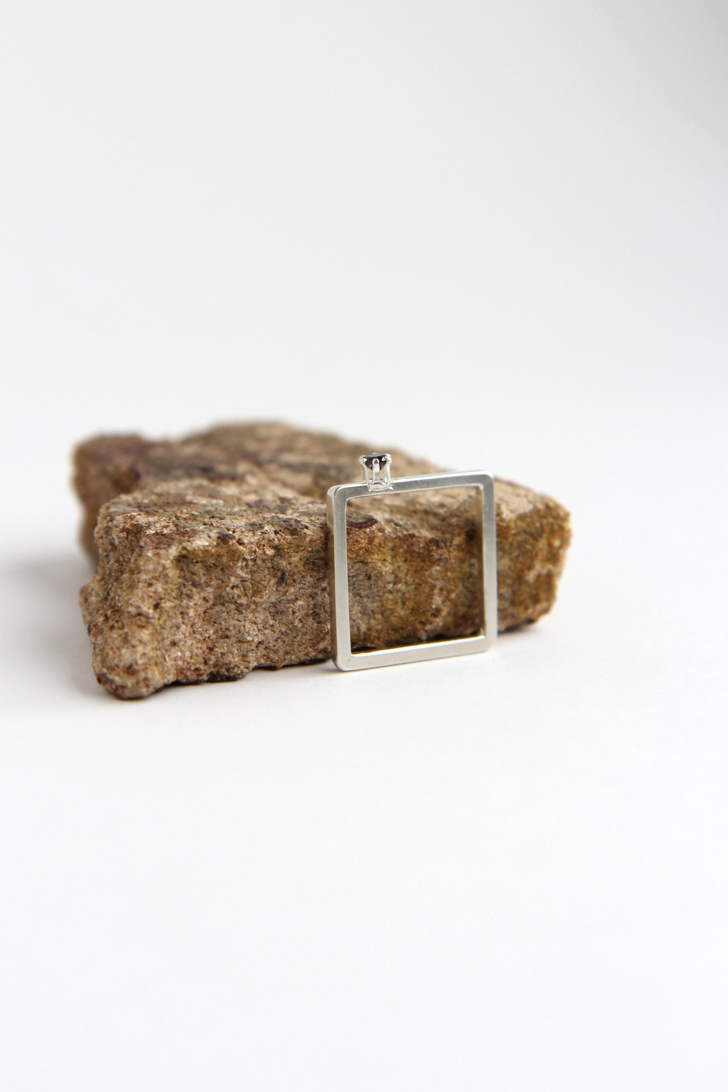 Fine Silver Square Ring with Zircon
