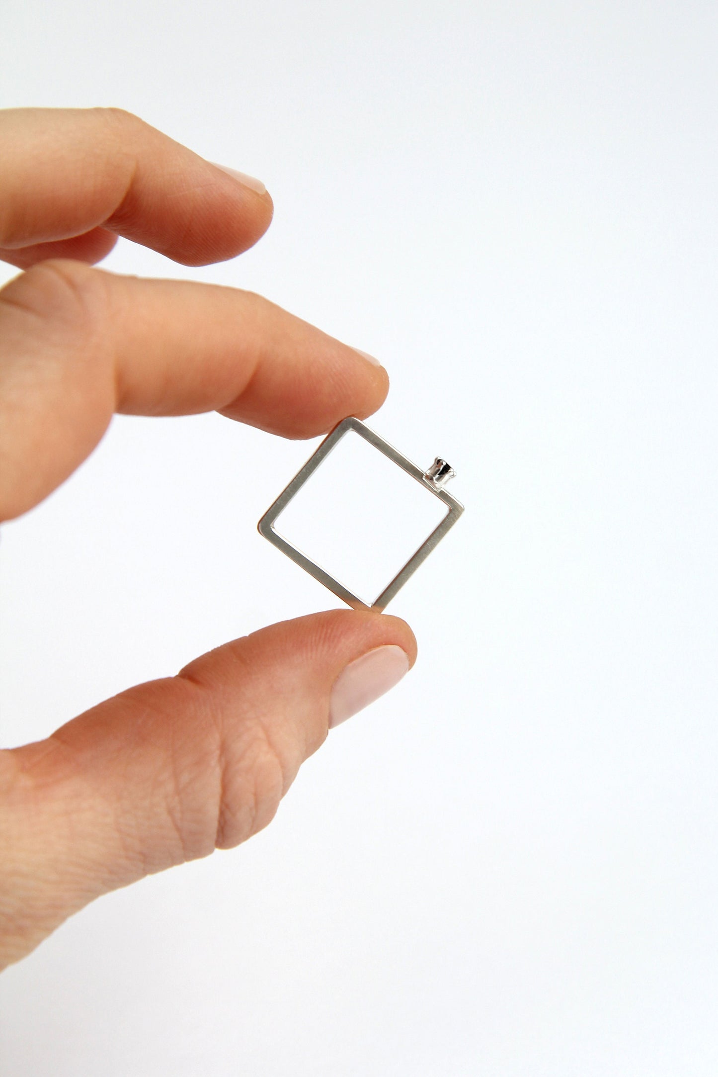 Fine Silver Square Ring with Zircon