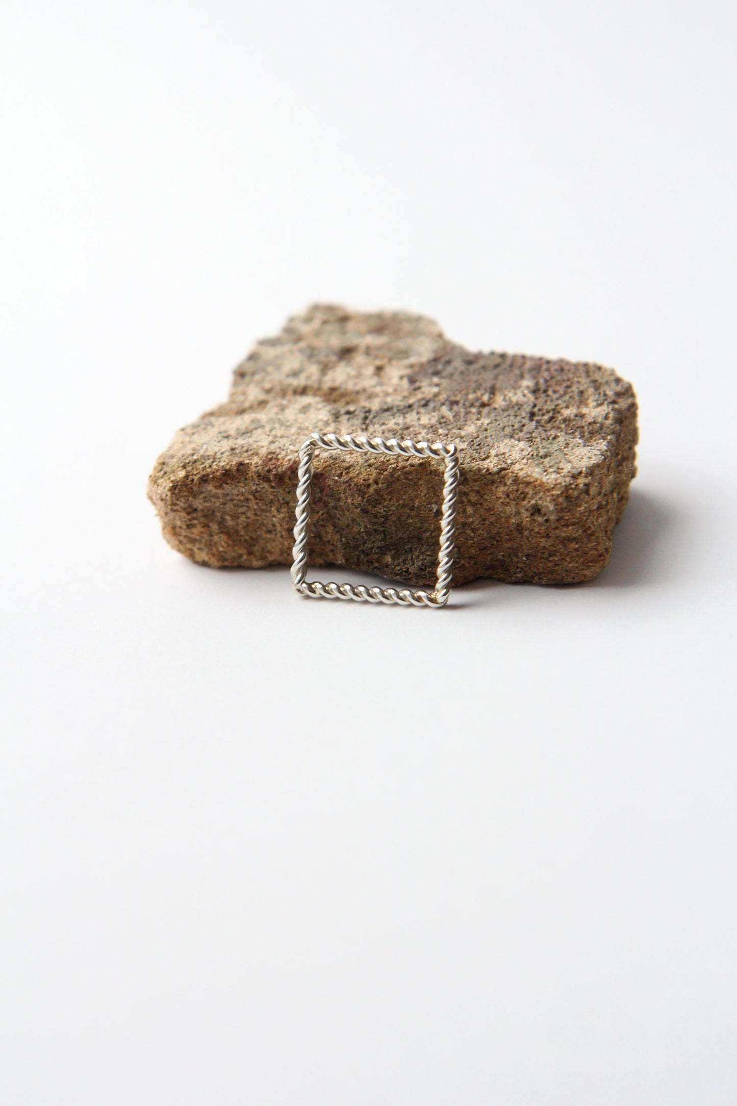 Fine Twisted Silver Square Ring