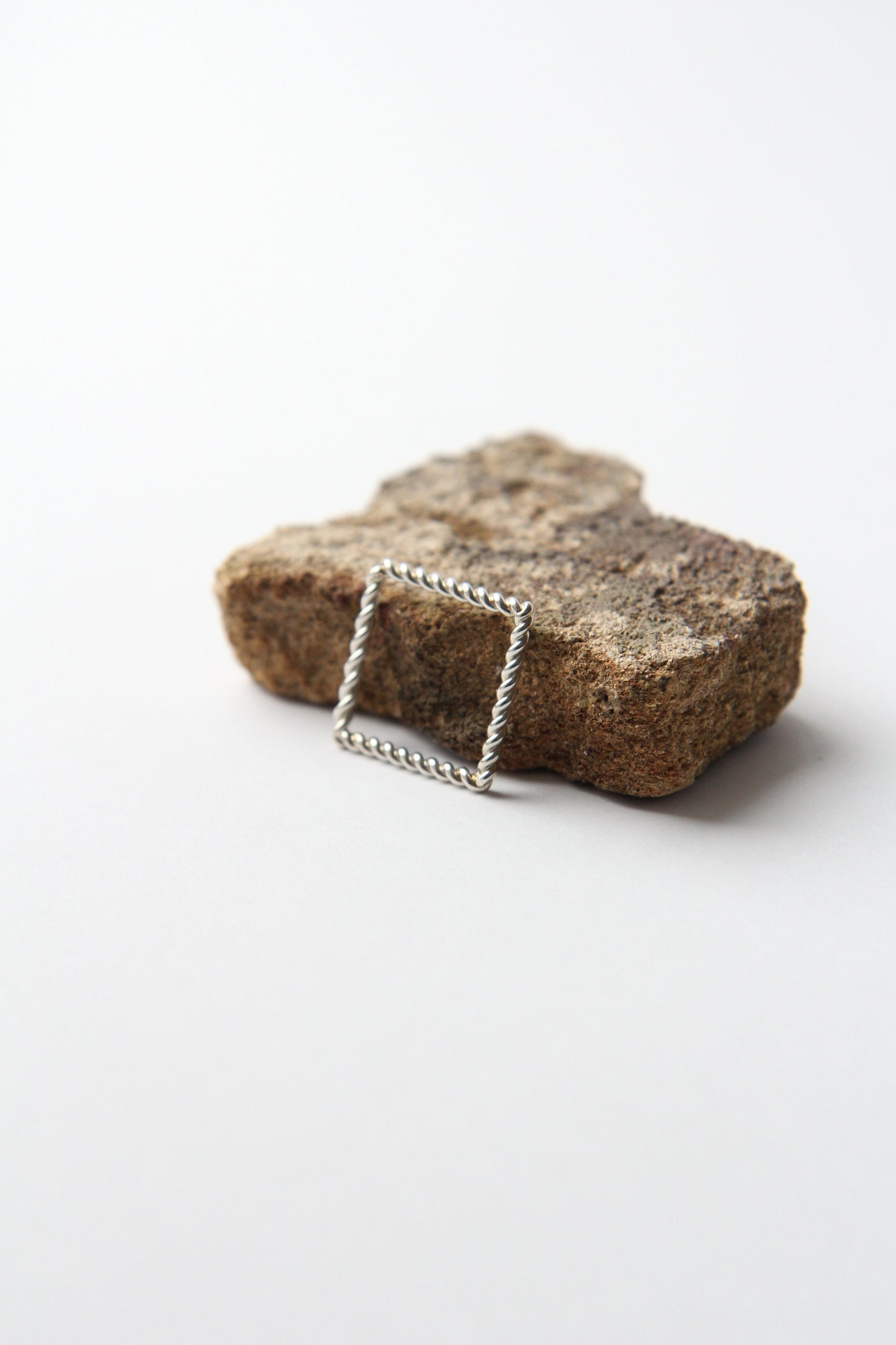 Fine Twisted Silver Square Ring