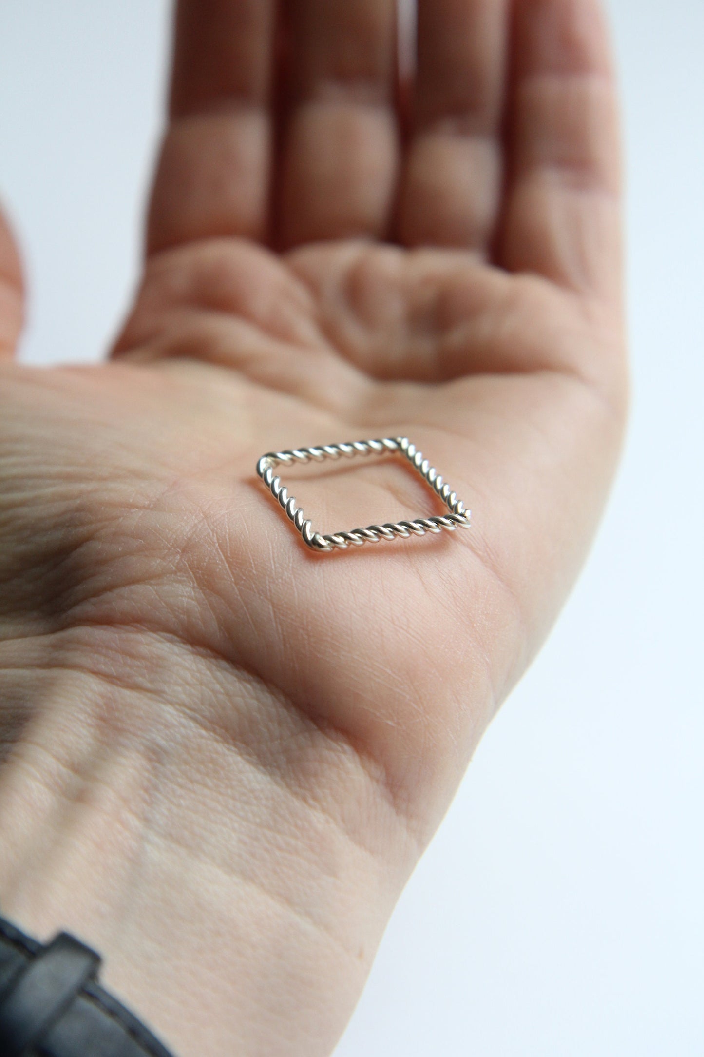 Fine Twisted Silver Square Ring
