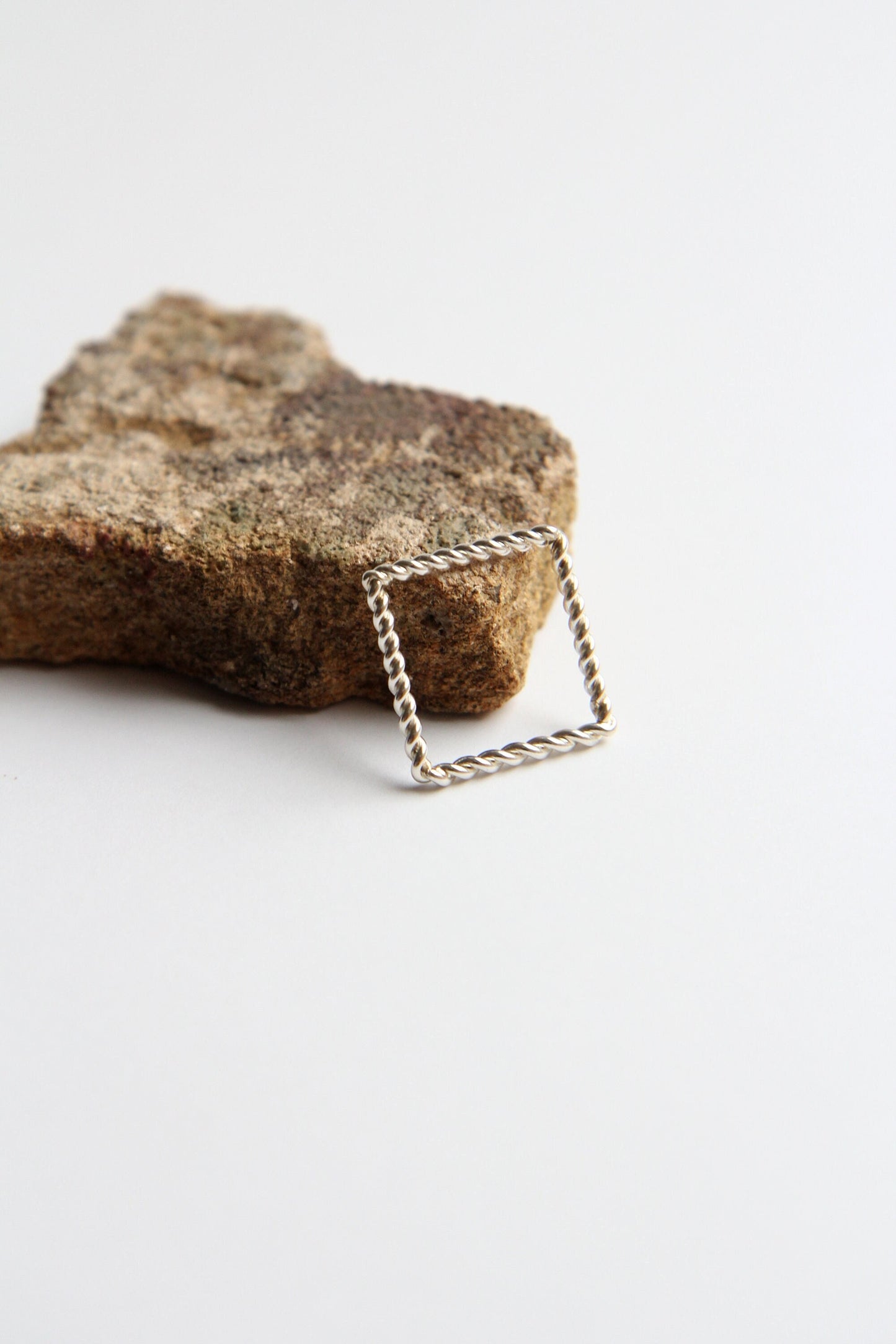 Fine Twisted Silver Square Ring