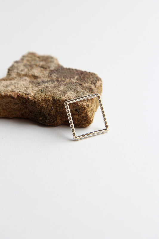 Fine Twisted Silver Square Ring