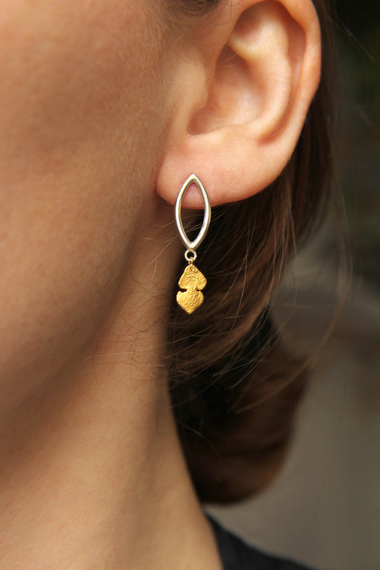 Botanical Silver Earrings with Gold-Plated Leaf