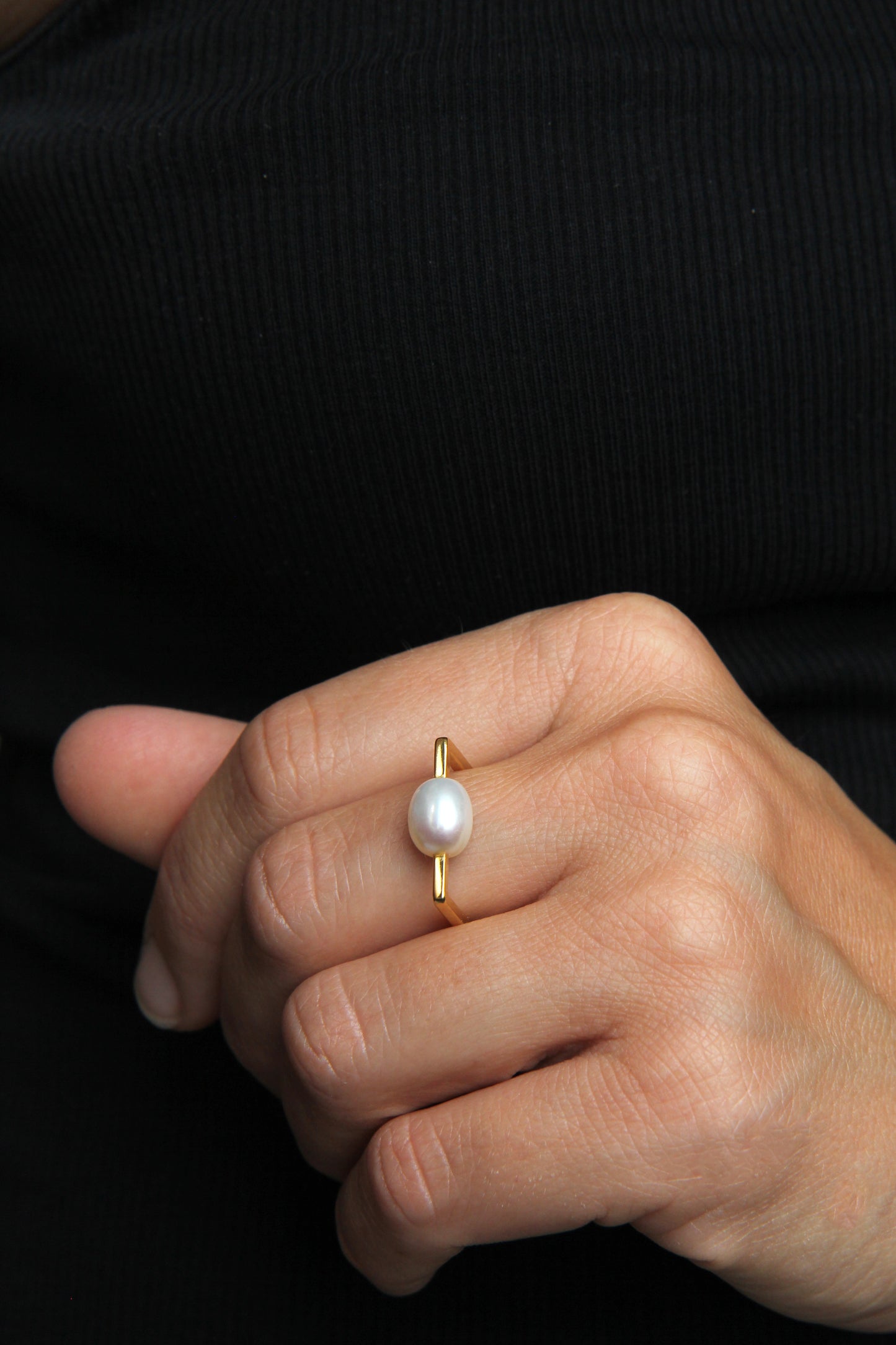 Fine Gold-plated Silver Square Ring with Pearl