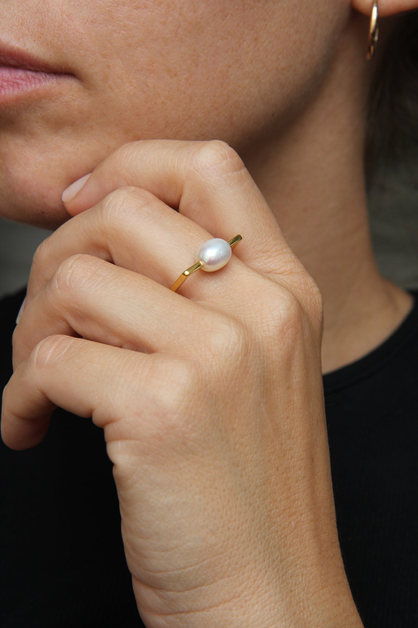 Fine Gold-plated Silver Square Ring with Pearl