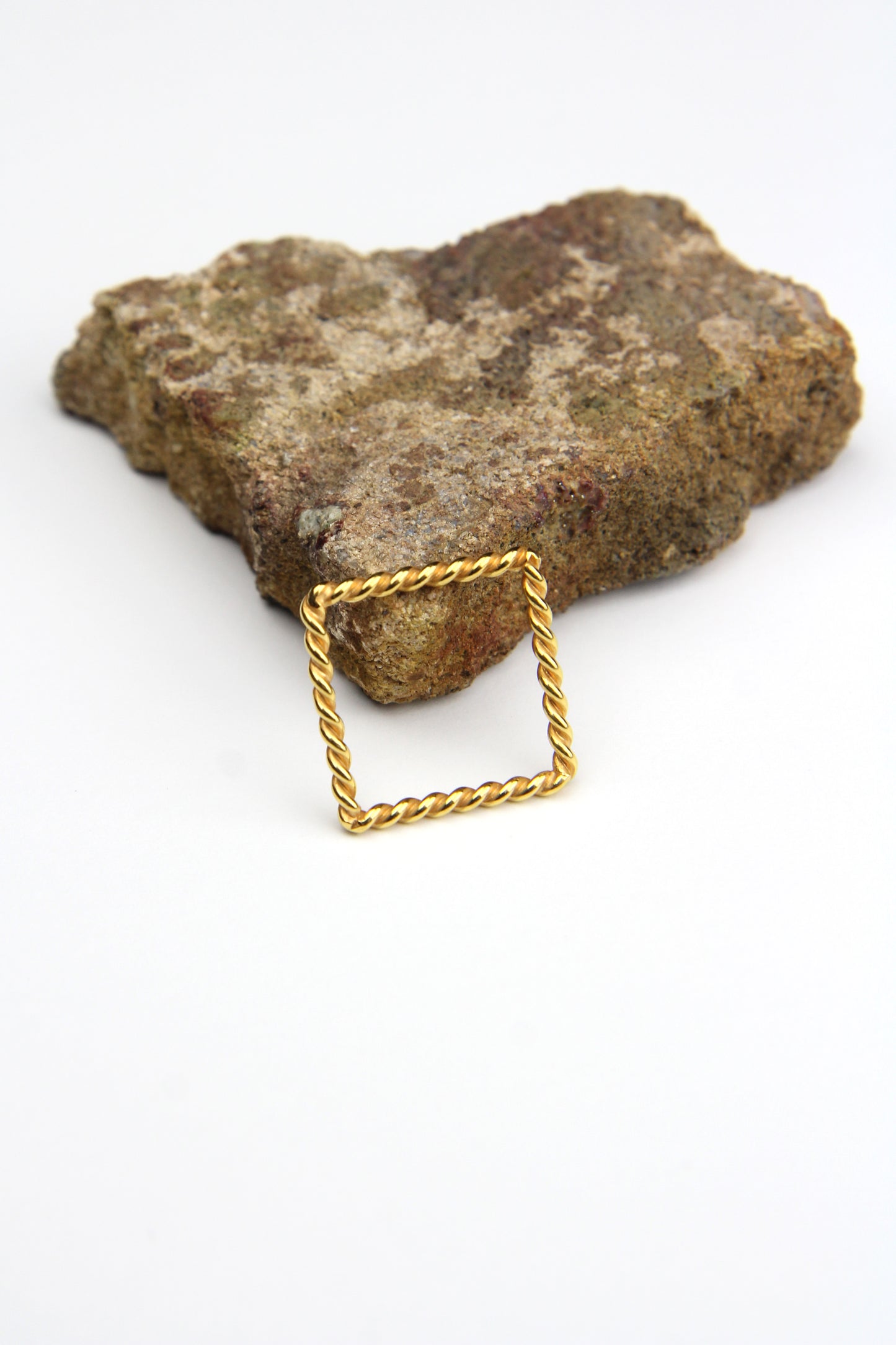 NEW! Fine Gold-plated Twisted Silver Square Ring