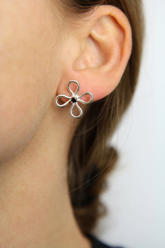 Silver Clover Earrings With Zircon