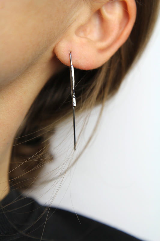 Sleek Line Black Silver Hook Earrings