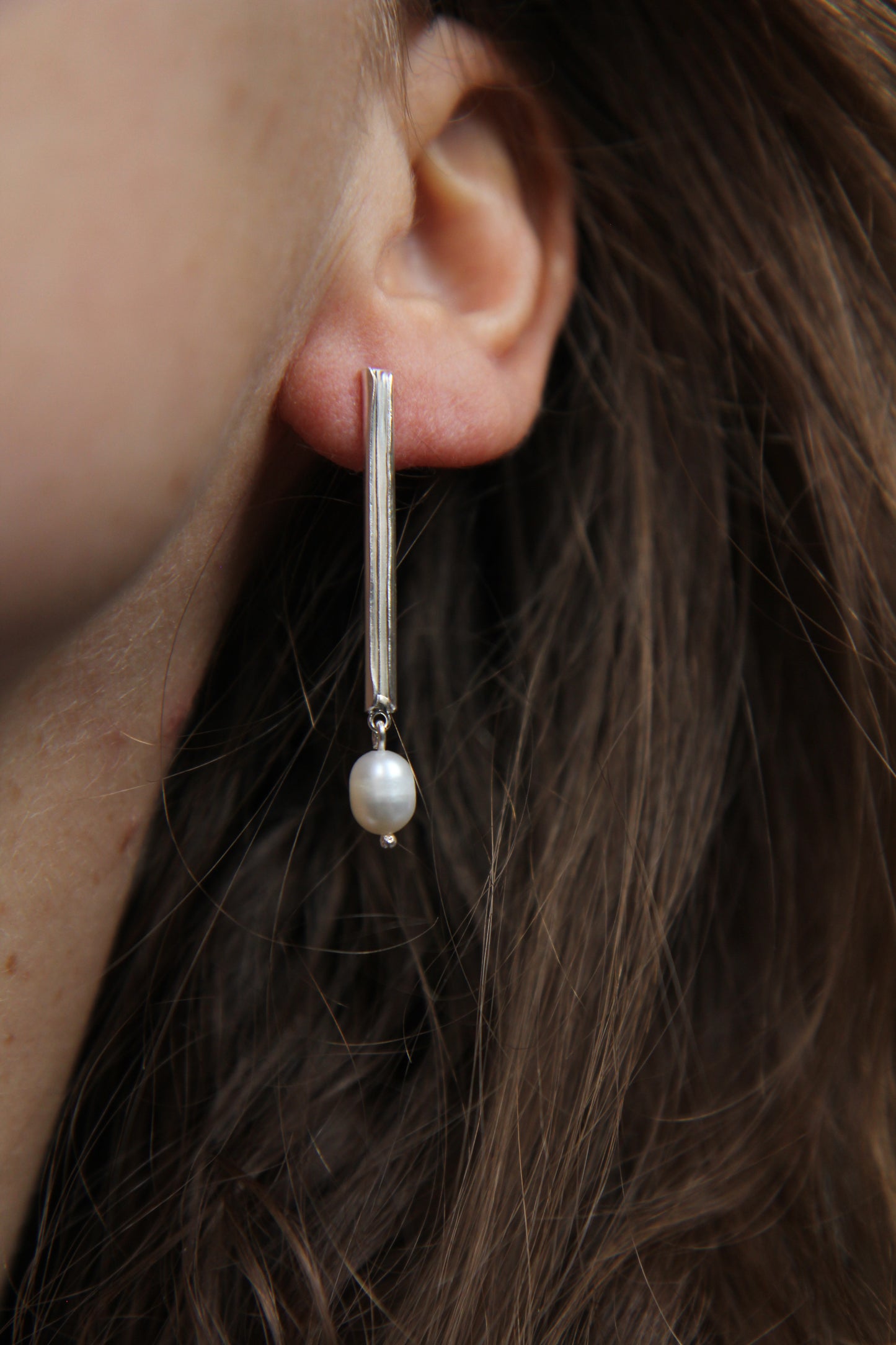 NEW! ✨ Fine Silver Tube Earrings With Pearl