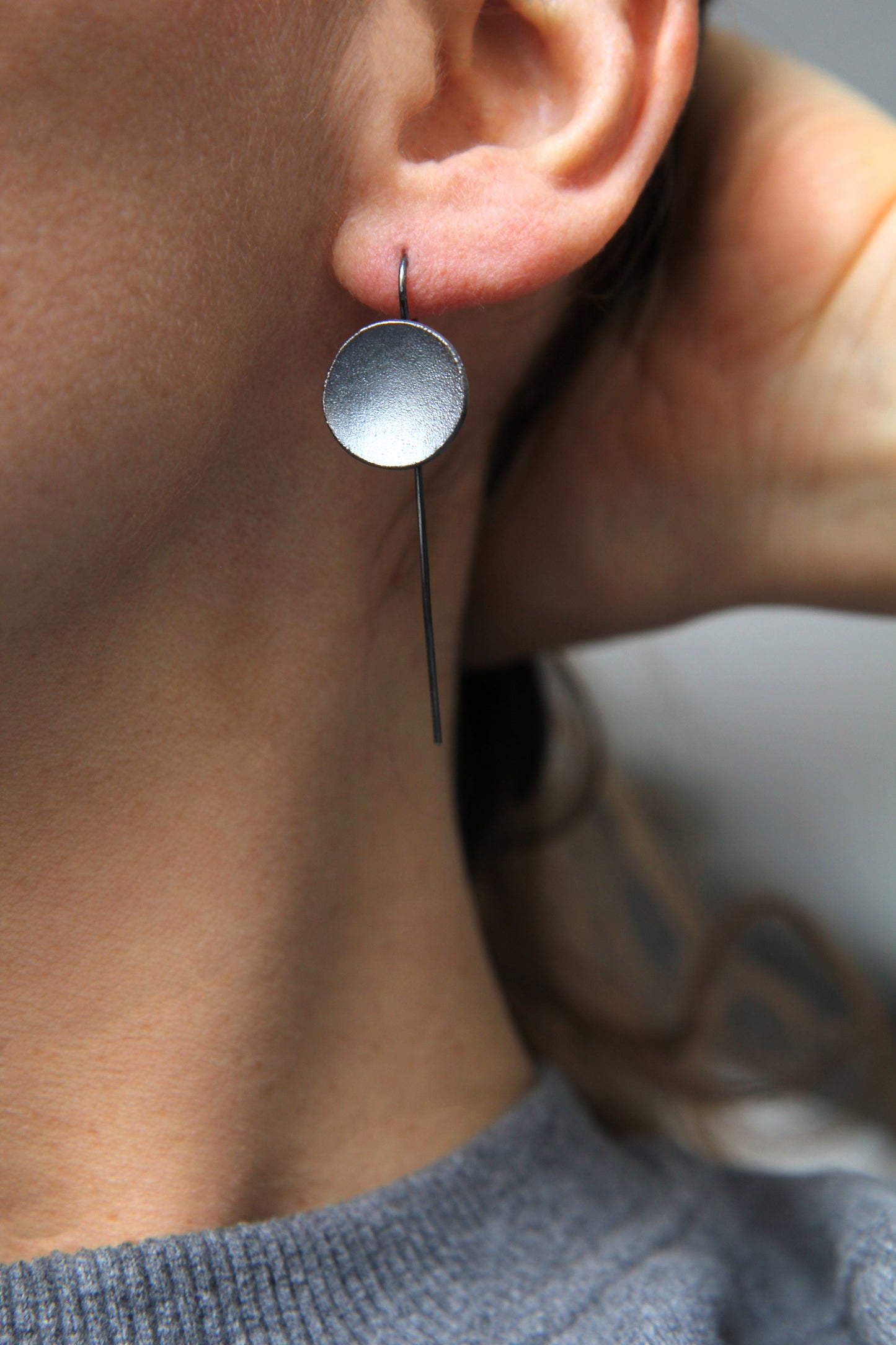 NEW! ✨ Full Moon Dark Silver Hook Earrings