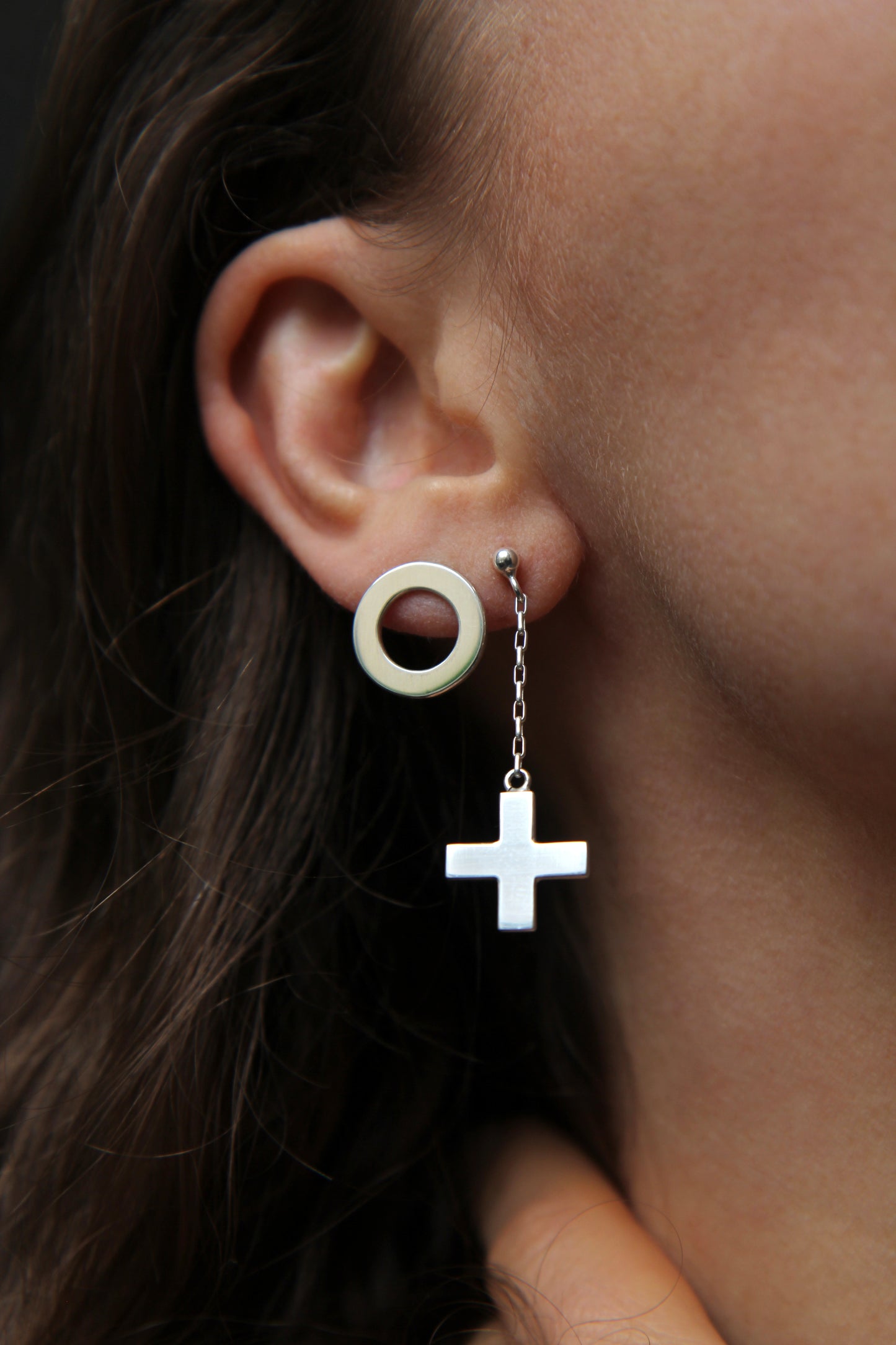 NEW! ✨ Circle & Cross Silver Chain Earrings