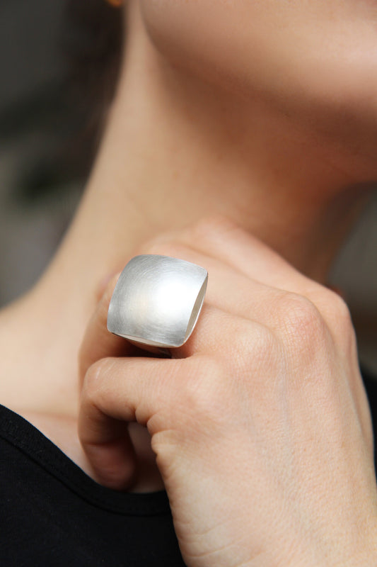 Bold Square Pillow Silver Ring