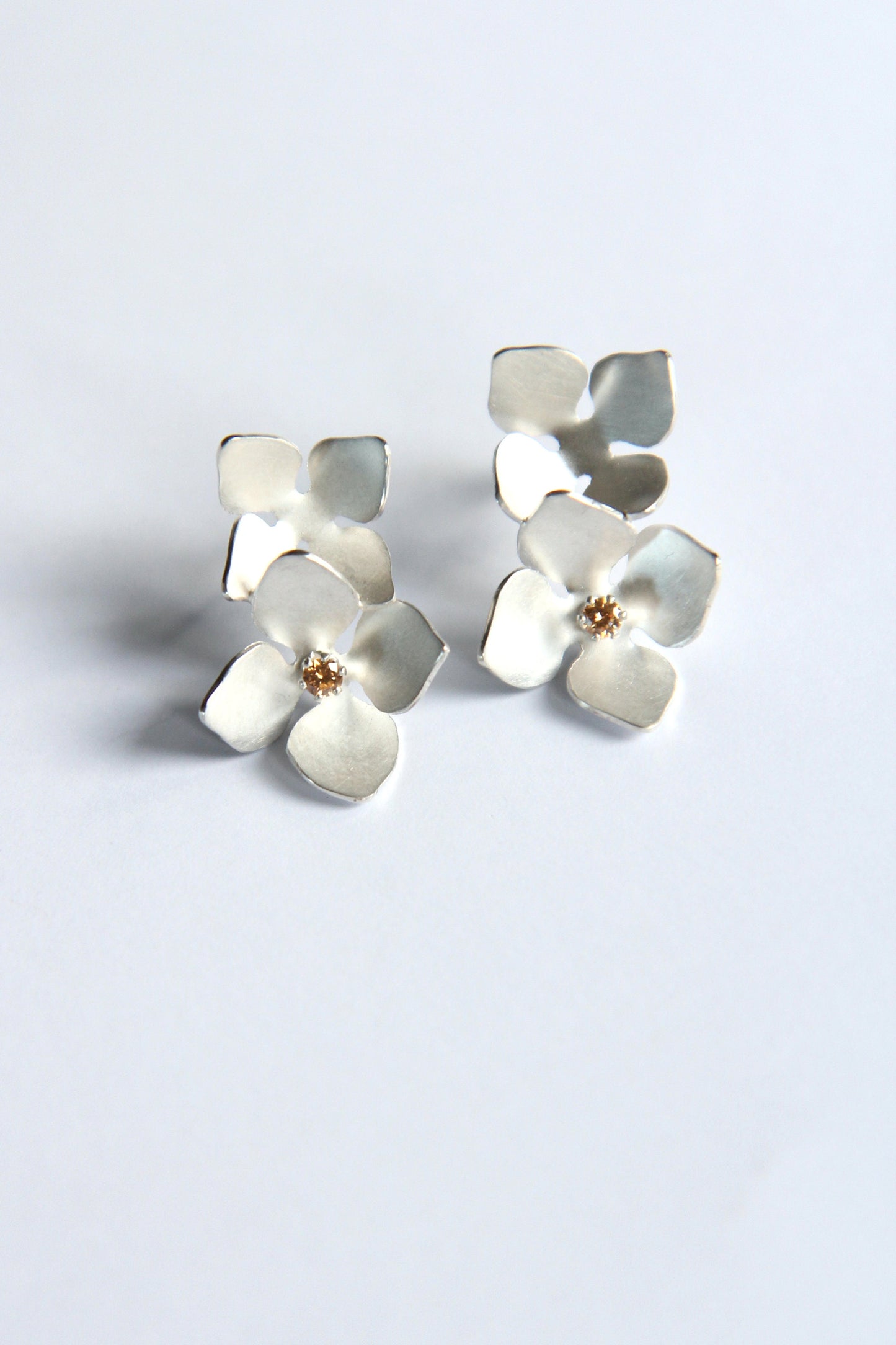 Silver Flower Stud Earrings With Zircon