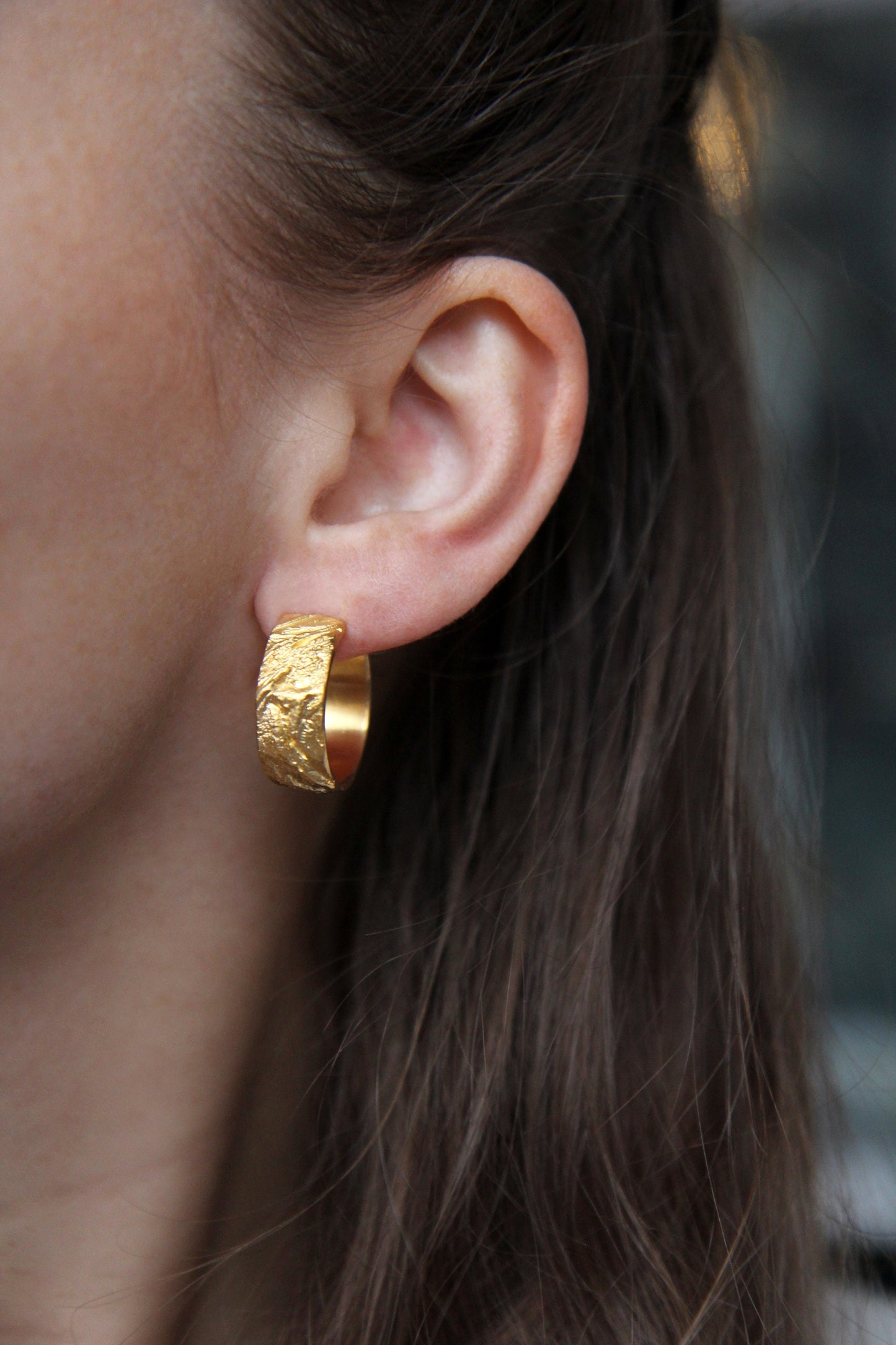 Bold Textured Gold-plated Silver Hoop Earrings