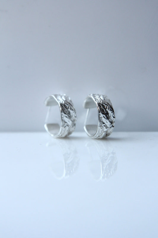 Bold Textured Silver Hoop Earrings