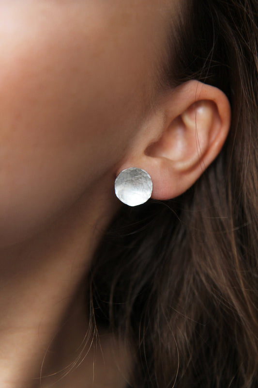 Hammered Circle Silver Earrings