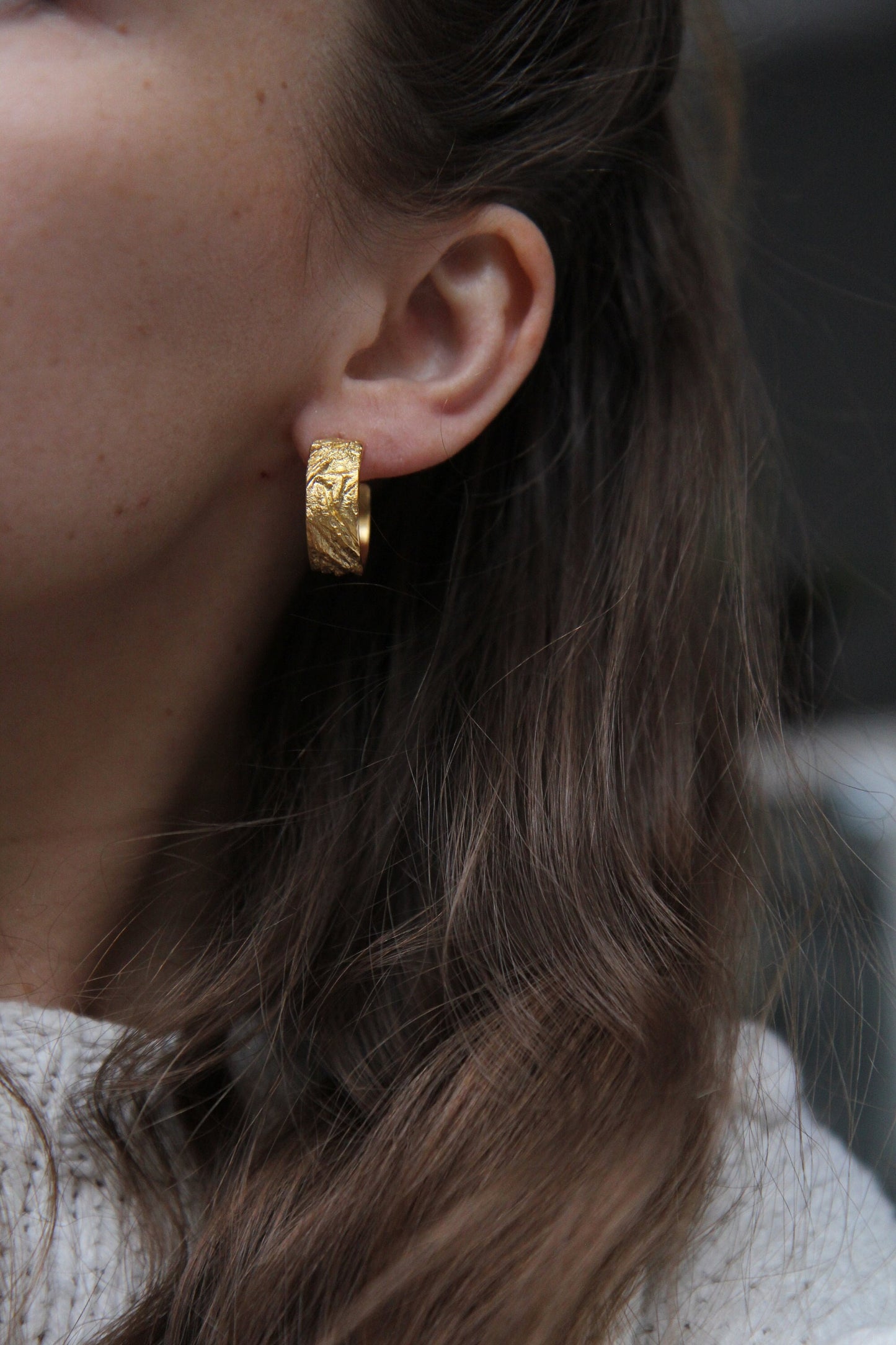 Bold Textured Gold-plated Silver Hoop Earrings